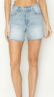 High Rise Side Vent Frayed Shorts