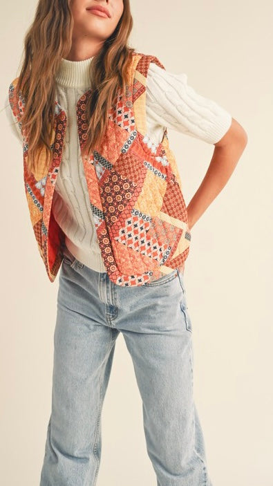 Patchwork Quilted Open Vest