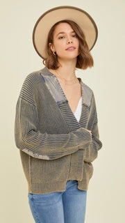 Mineral Wash Cotton Elbow Patch Cardigan