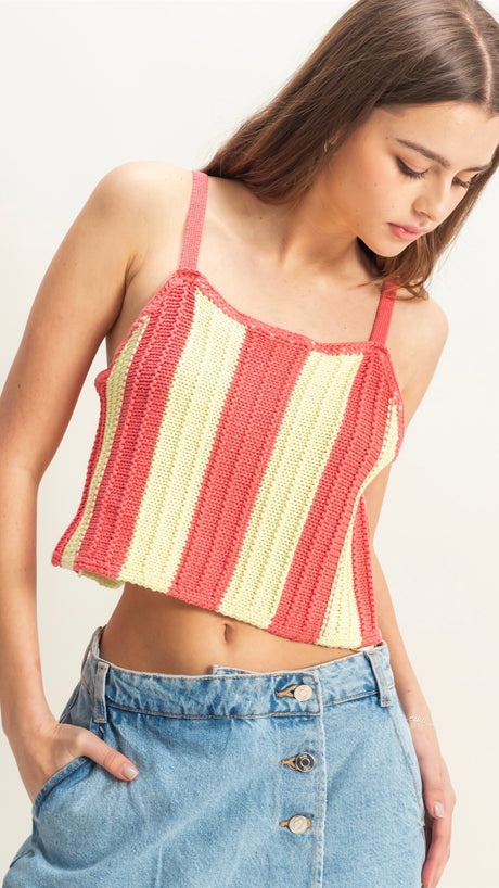 Crochet Stripe Split Back Tank Top