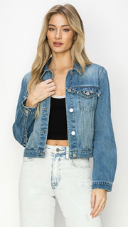 Ruffle Trim Cotton Denim Jacket