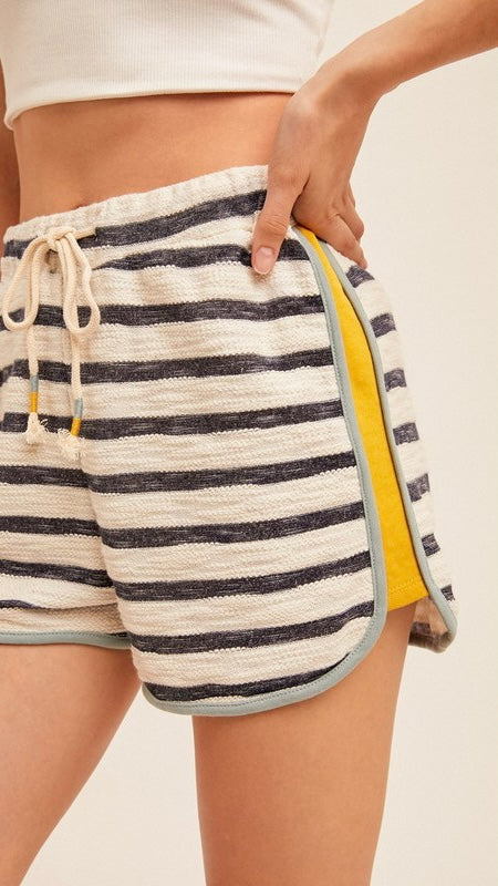Textured Stripe Color Block Terry Knit Shorts