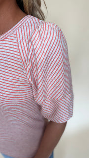 Stripe Seamed Bubble Sleeve Top