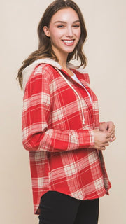 Plaid Flannel Top w/Fleece Lined Hood