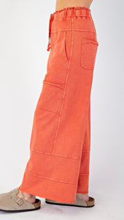 Rolled Edge Cargo Wide Leg Pants