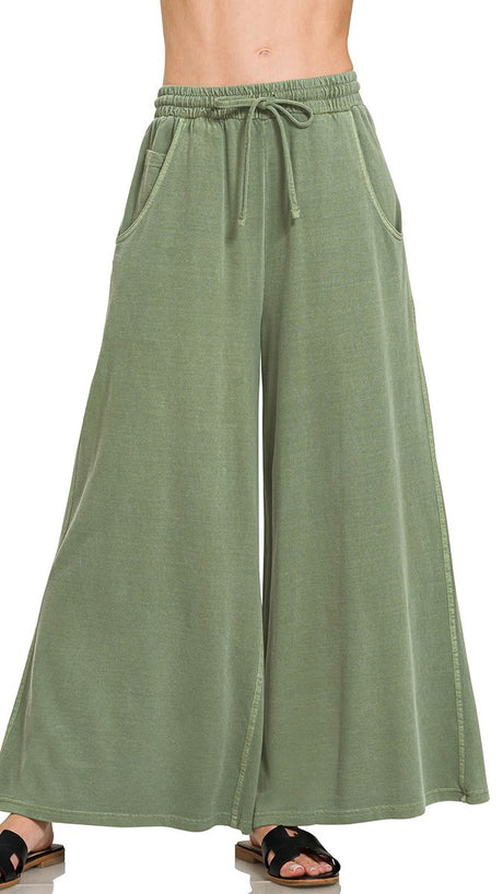 Enzyme Wash French Terry Wide Leg Pants