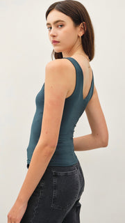 Double V-Neck Double Knit Tank Top