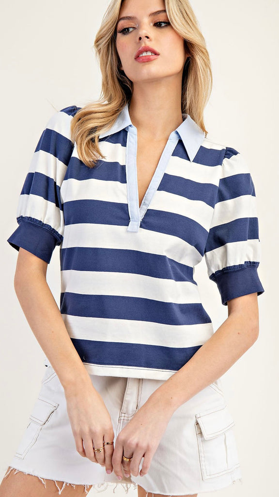 Hamptons Stripe Puff Sleeve Knit Top