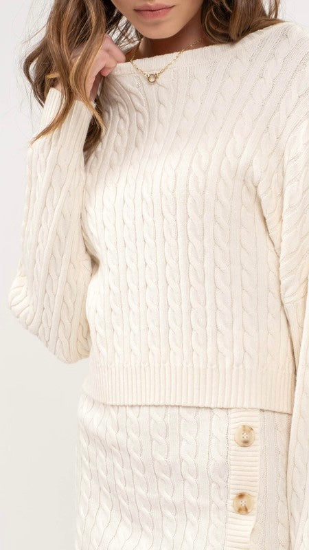 Cable Knit Drop Shoulder Slouch Sweater