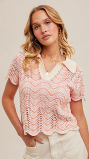 Scallop Pattern Collared Sweater