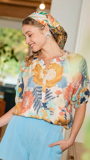 Mixed Floral Raglan Sleeve Top