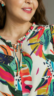 + Tropical Print Bubble 1/2 Sleeve Top