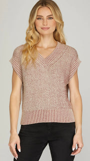 V-Neck Marled Yarn Sweater Top