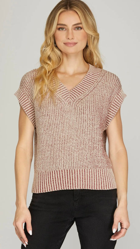V-Neck Marled Yarn Sweater Top