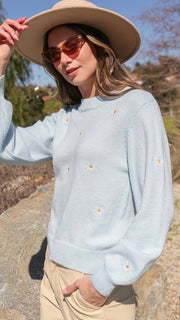 Daisy Embroidery Mock Neck Sweater