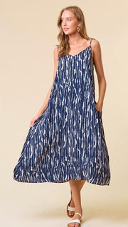 Brushstroke Stripe Midi Dress w/Pkts