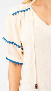 Scallop Trim Puff Sleeve Gauze Top