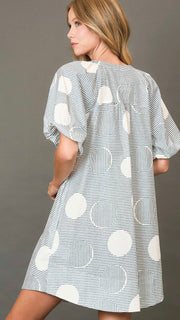 Pinstripe + Dot Bubble Slv Dress