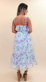Pastel Floral Chiffon Ruffle Midi Dress