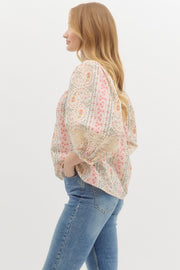 Vintage Floral + Lace Trim Top