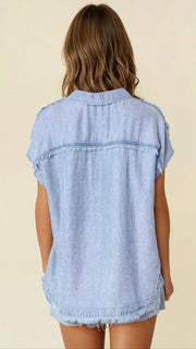 Frayed Trim Tencel Denim Top