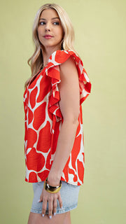 Stitched Flutter Sleeve Split Neck Top