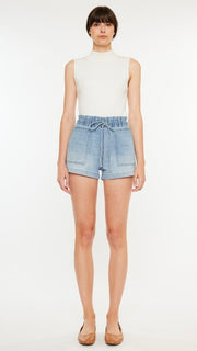 High Rise Paper Bag Tie Waist Shorts