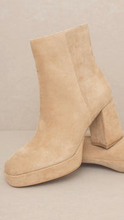 Faux Suede Block Heel Platform Bootie