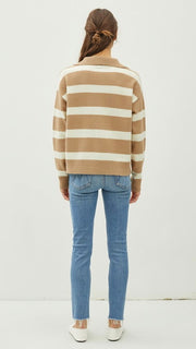 Stripe Half Button Collar Sweater