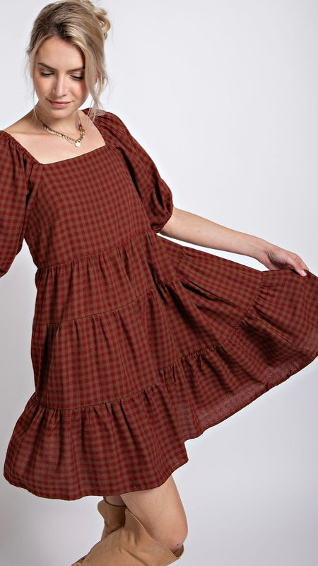 brown gingham babydoll dress Show Me Your Mumu Smitten Babydoll Dress in Brown Gingham