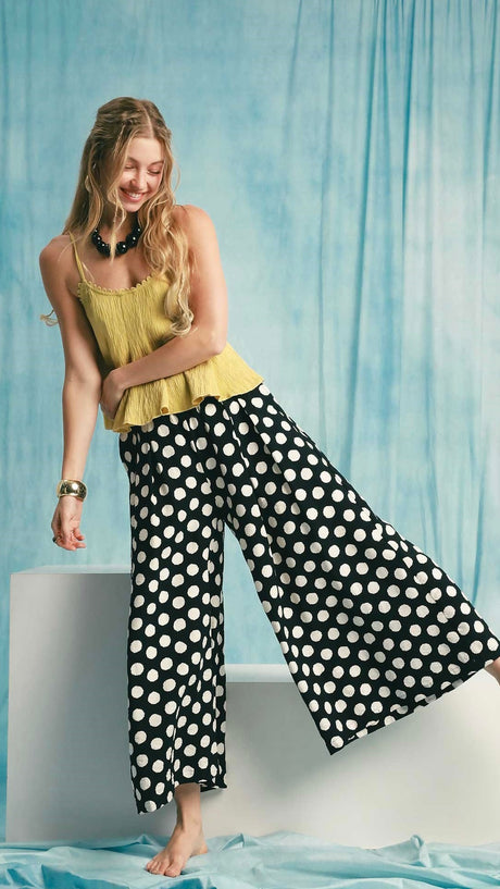 Polka Dot Wide Leg Pants w/Pockets