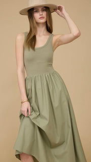 Mixed Fabric Midi Tank Dress