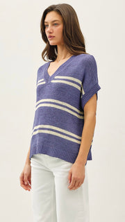 Double Stripe V-neck Sweater Top