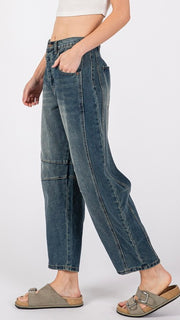 Dark Wash Barrel Leg Jean