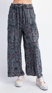 Patterned Cargo Pkt Wide Leg Knit Pants