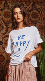 Smiley Be Happy Cuff Slv Top