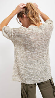 Marled Yarn Slouch V-Neck S/S Sweater