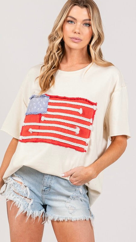 USA Flag Patch S/S Top