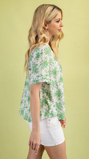 Floral Crochet Pleat Trim Top