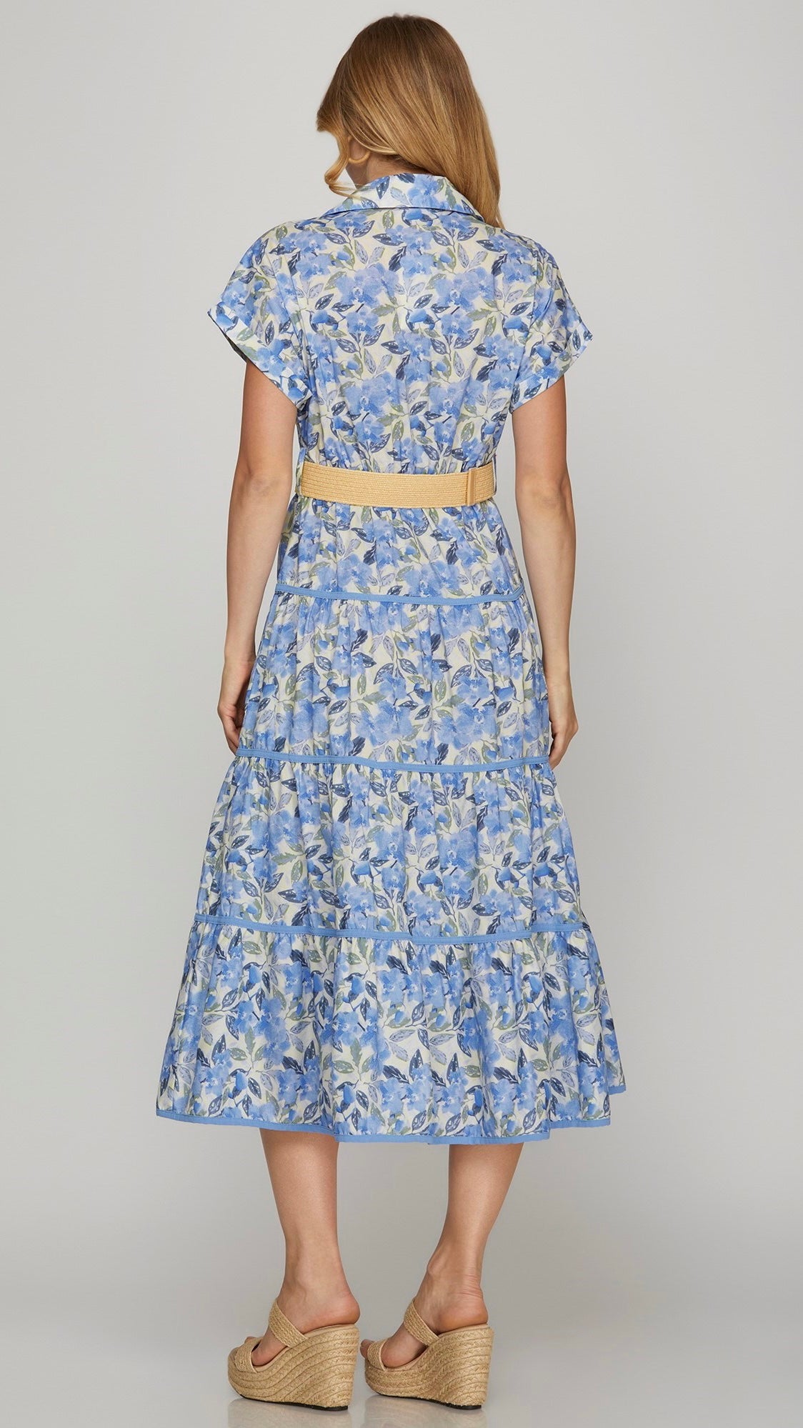 floral midi dress with belt Floral Patchwork Midi Dress with Belt - Petite
