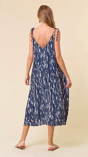 Brushstroke Stripe Midi Dress w/Pkts