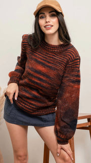 Varigated Yarn Bubble Sleeve Sweater