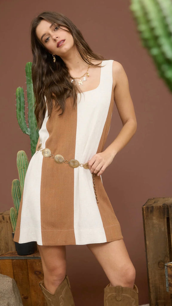 Colorblock Linen Blend Shift Dress