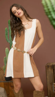 Colorblock Linen Blend Shift Dress