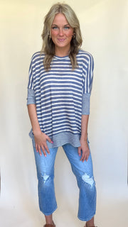Mixed Stripe Slouch Fitted Slv Top