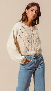 Cable Sweater Front Crop Sweatshirt