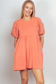 Cotton Gauze Puff Sleeve Dress w/Pockets