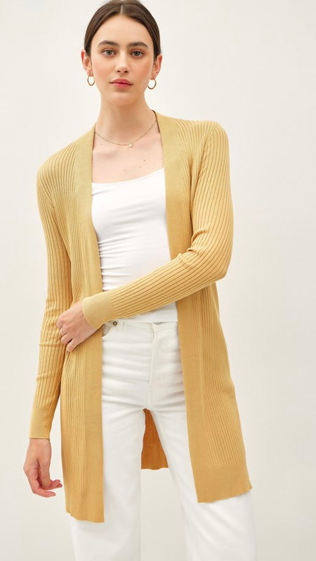 Split Hem Rib Knit Long Cardigan