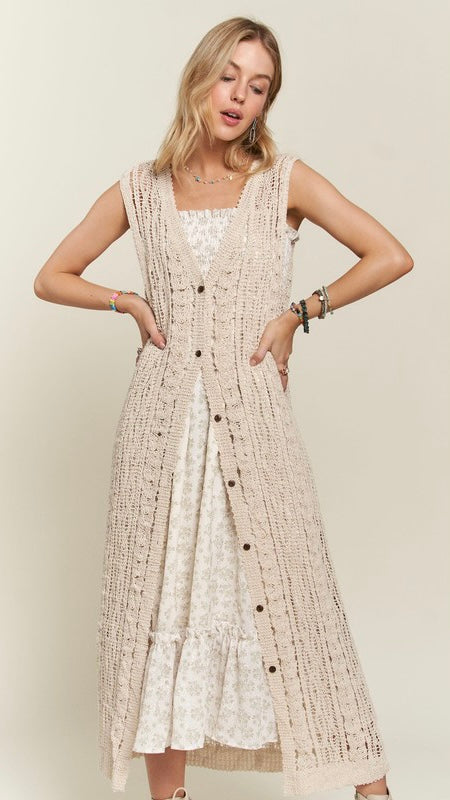 Crochet Sleeveless Midi Cardigan