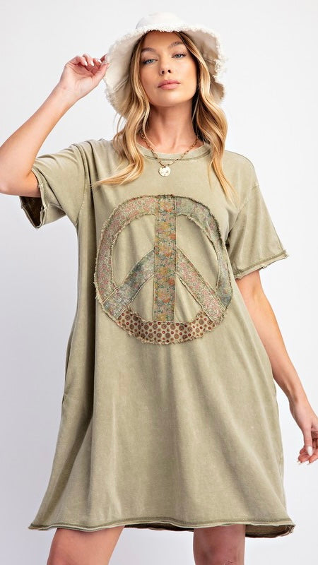 Mineral Knit Peace Sign Appliqué Dress